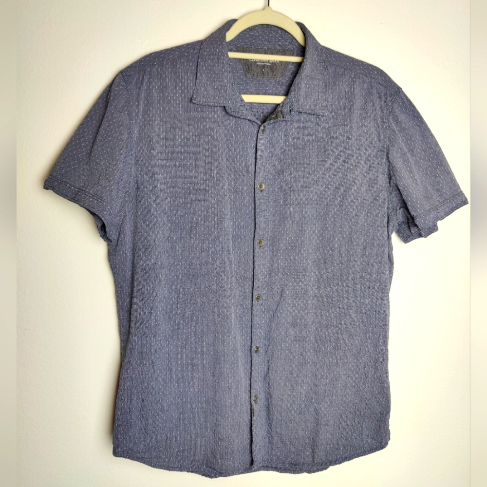 Calvin Klein Jeans Men's Blue Button Up Shirt, Blue/Gray, Size L